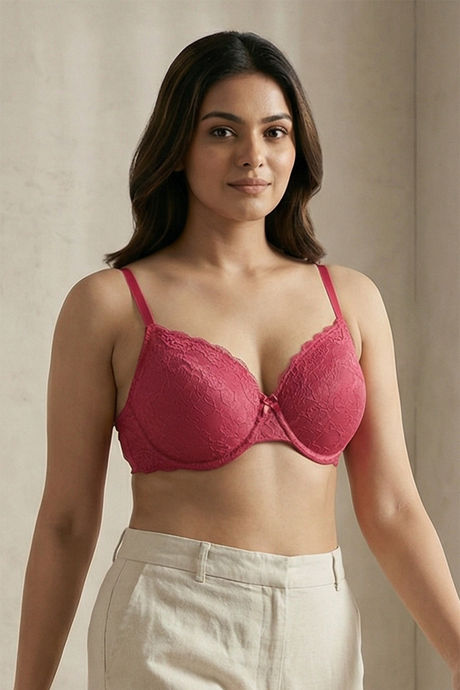 Zivame Lush Cherry Padded Wired 3/4th Coverage Lace Bra - Love Potion — image 2